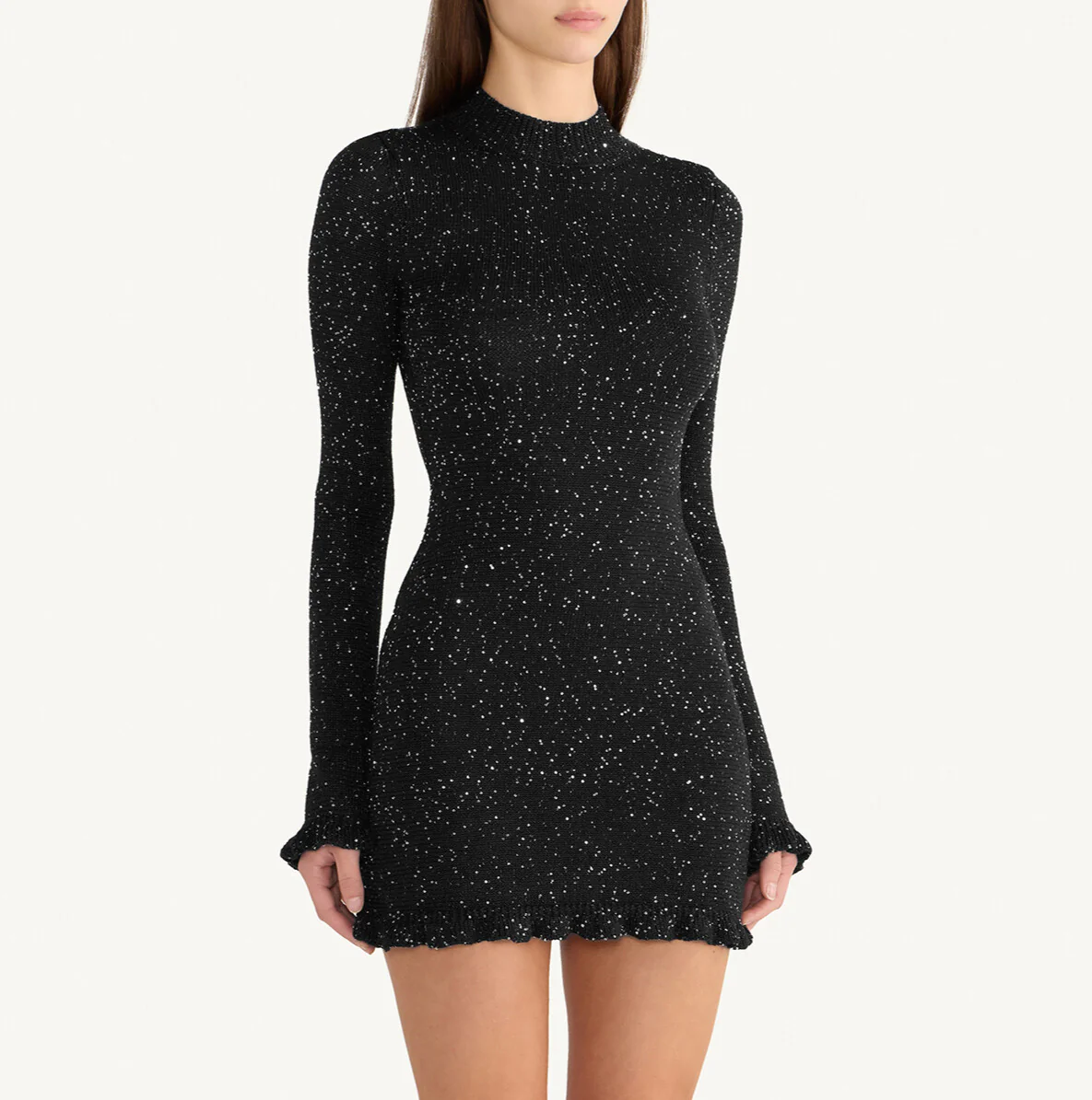 Astrid Longsleeve Mini Dress - Black/Silver Sequin - Image 4