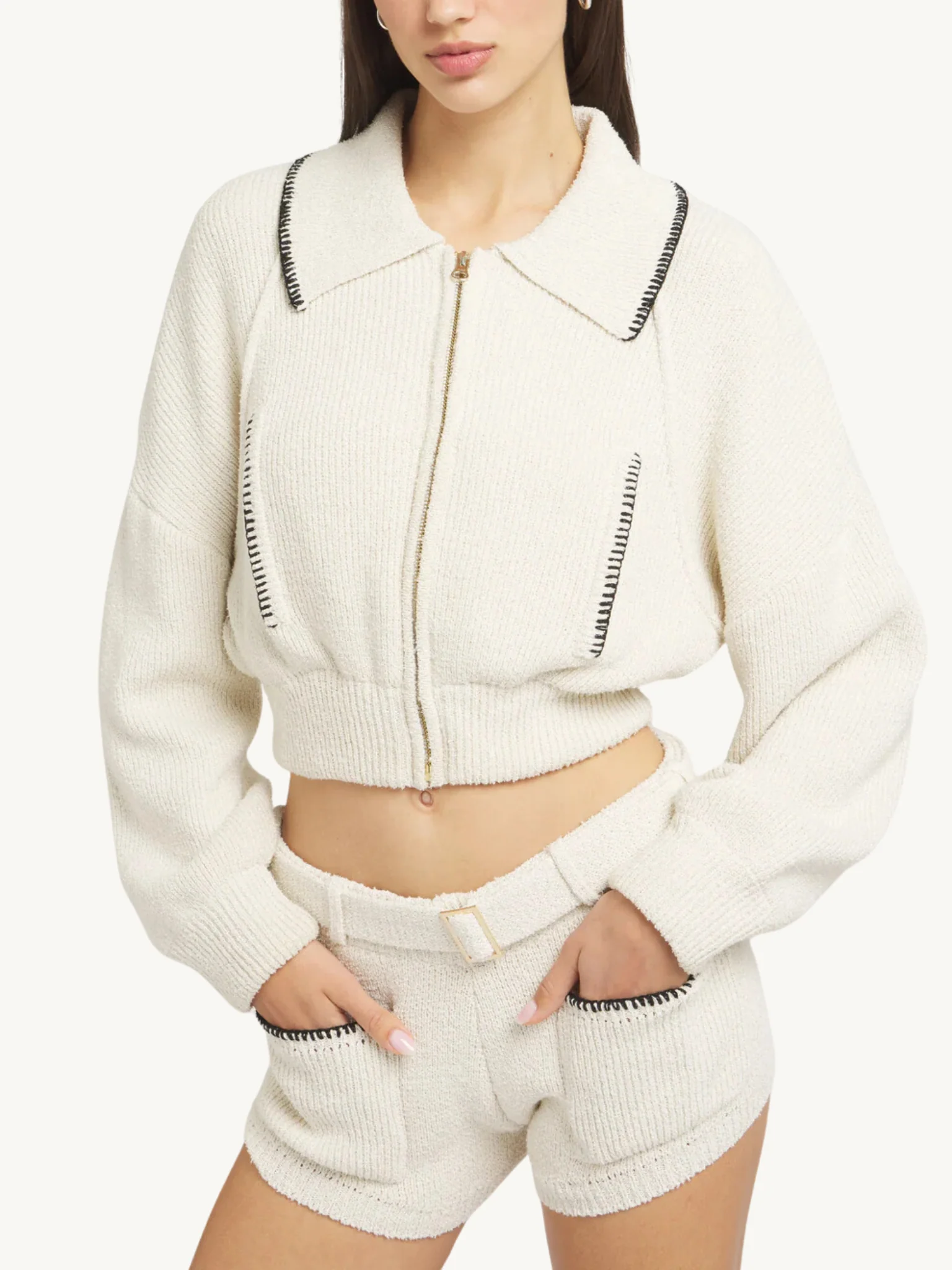 Voyager Knitted Bomber Jacket - Ivory - Image 5