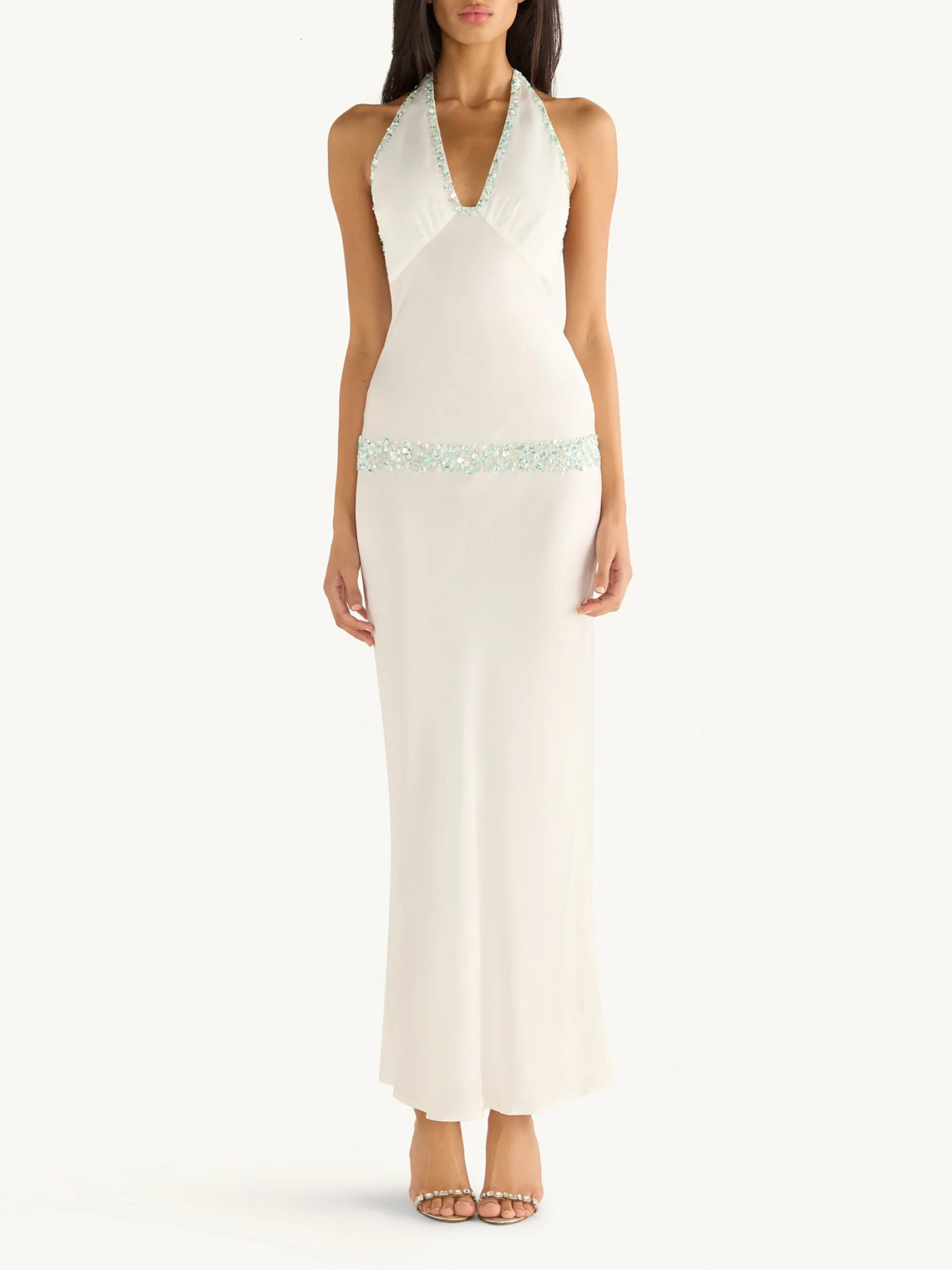 Celine Hand Beaded Dress - Salt/Swimming Pool Blue - Image 3