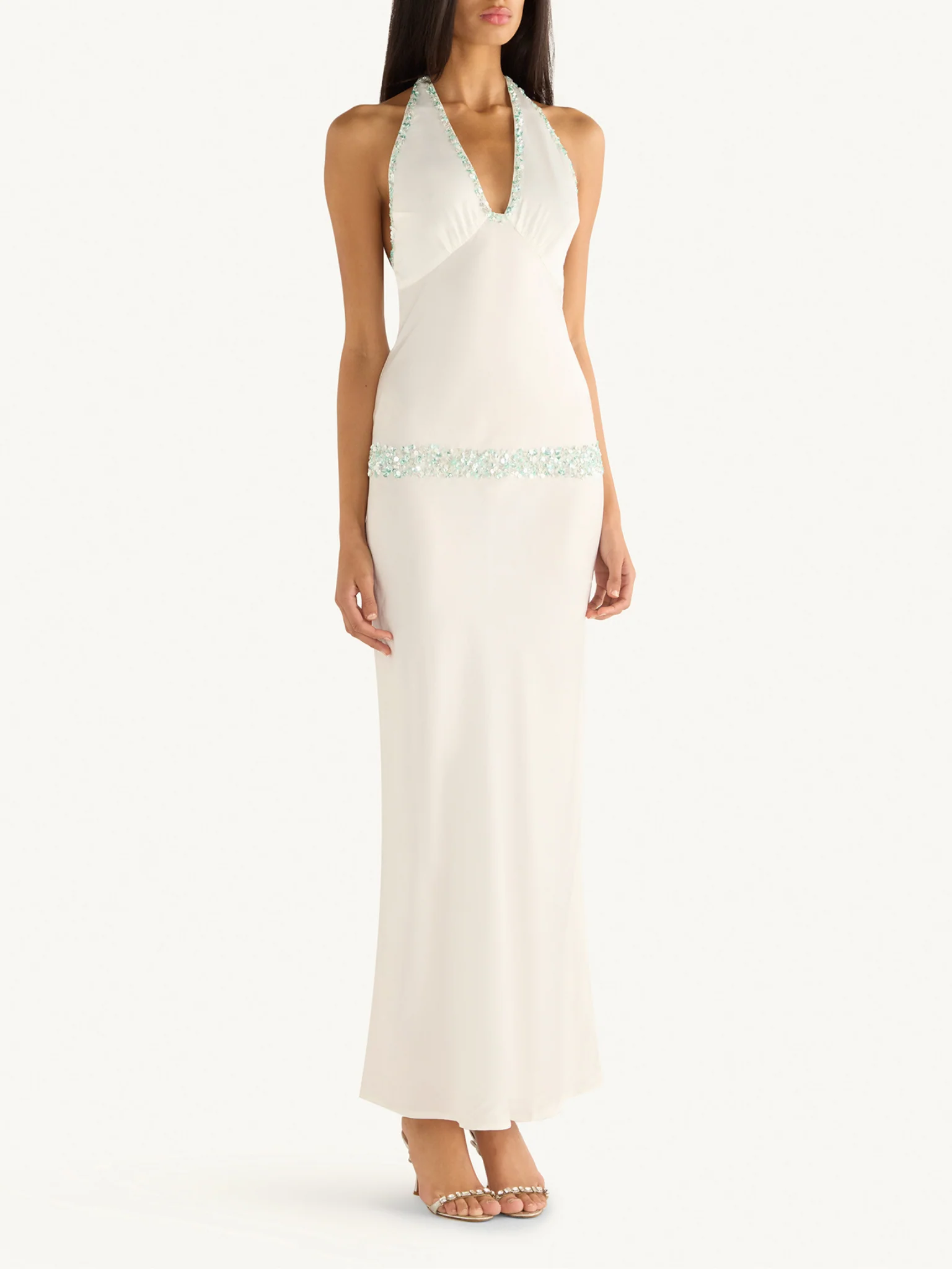 Celine Hand Beaded Dress - Salt/Swimming Pool Blue - Image 4