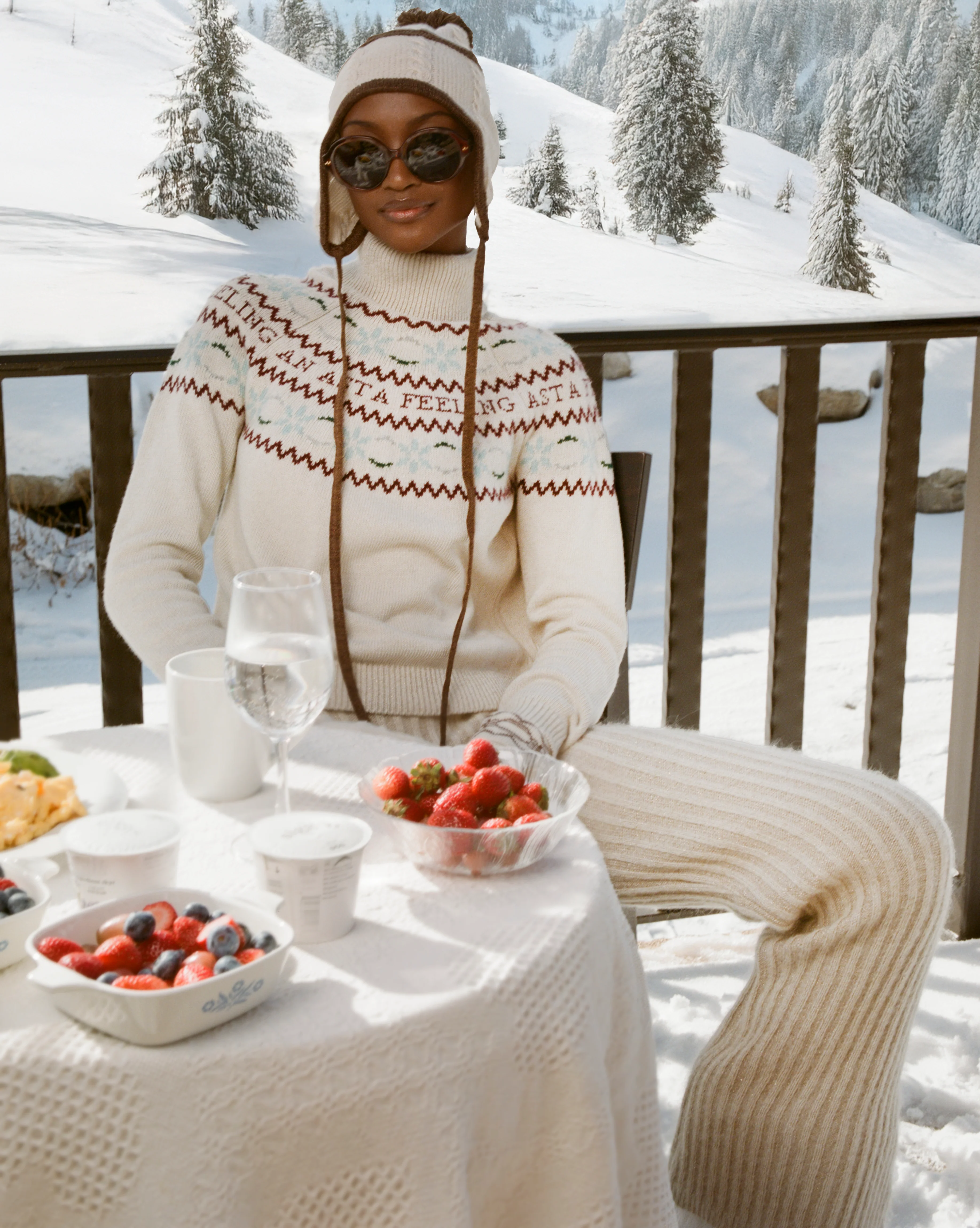 Elsa Cable Beanie  - Ecru/Cabin Brown - Image 3