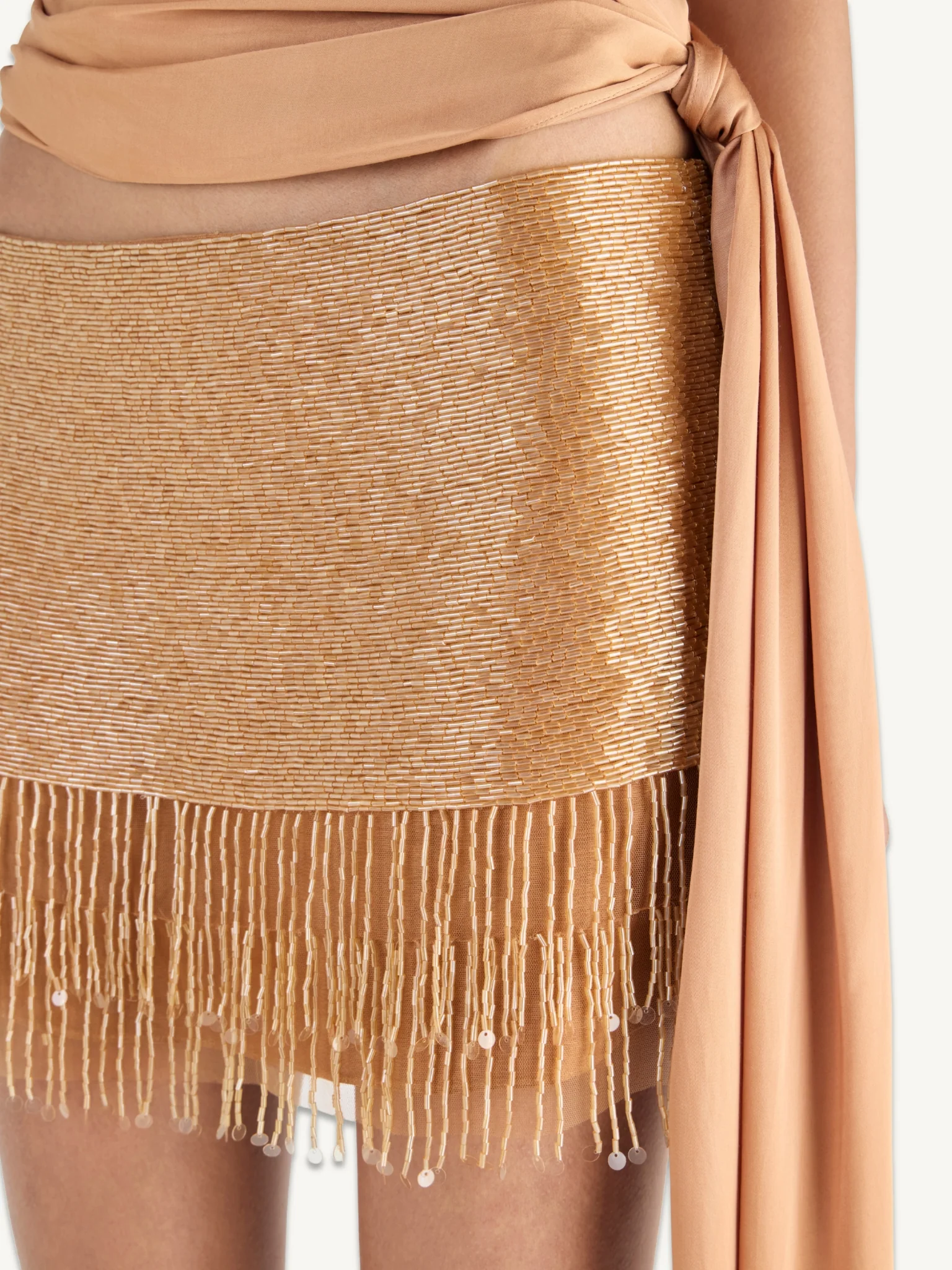 Estella Hand Beaded Mini Skirt  - Almond - Image 4