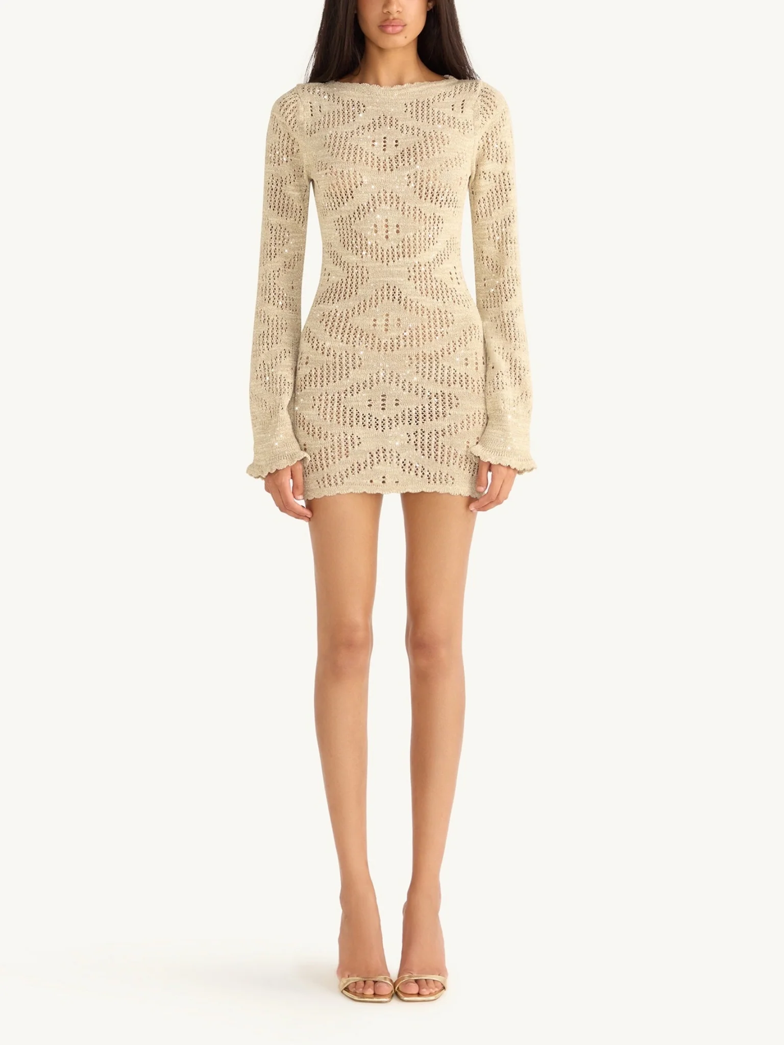 Eve Long Sleeve Mini Dress - Sand Shimmer - Image 2