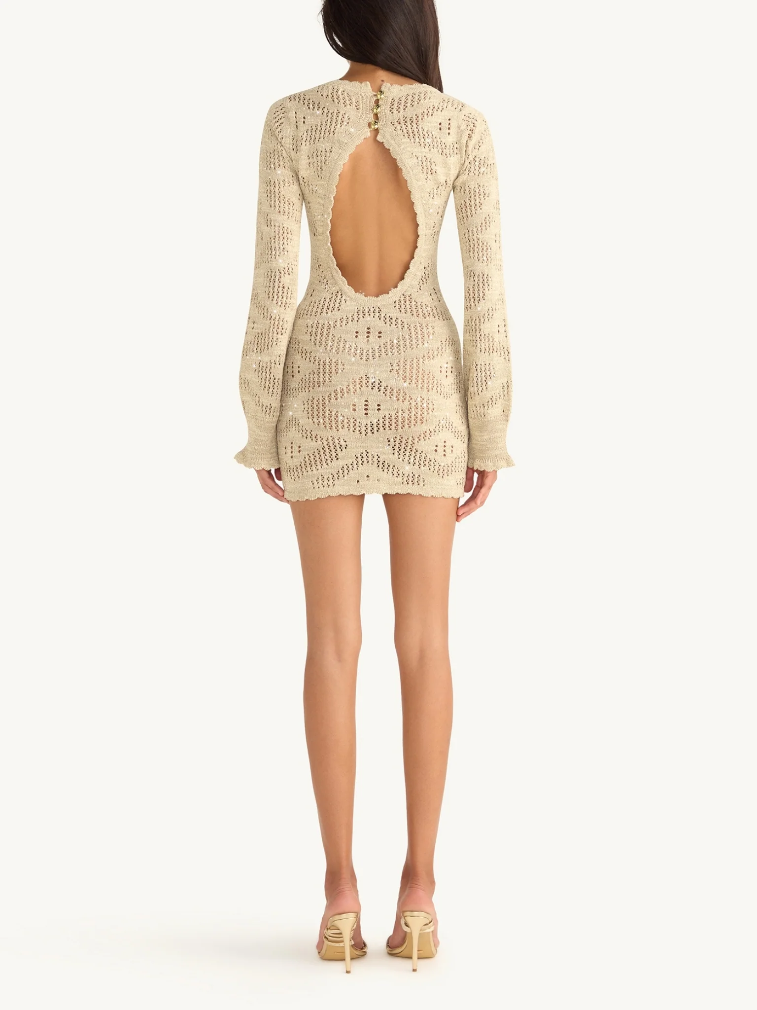 Eve Long Sleeve Mini Dress - Sand Shimmer - Image 4