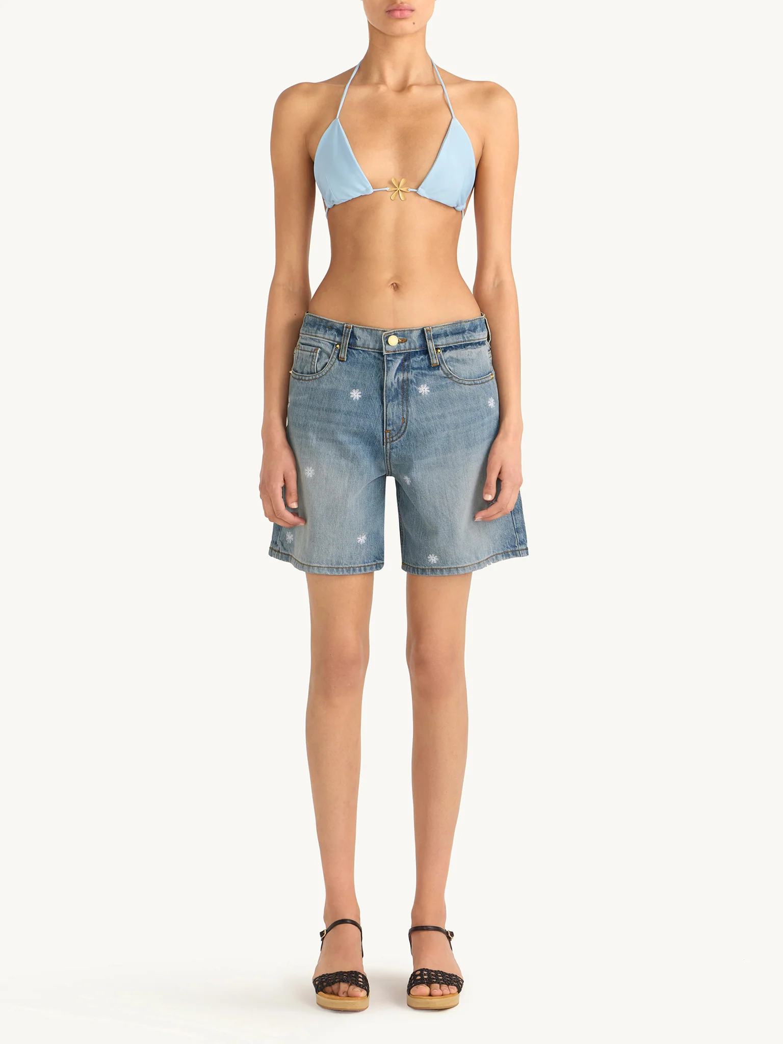 Jas Embroidered Denim Short - Vintage Blue - Image 3
