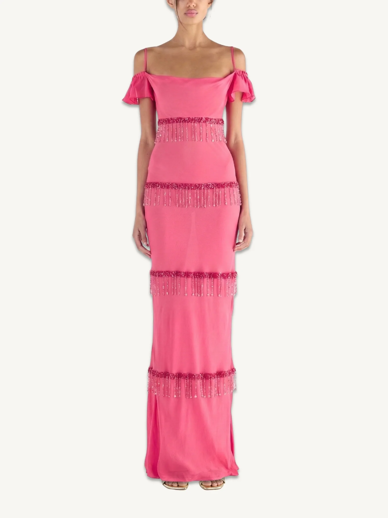Layla Hand Beaded Gown - Geranium - Image 2