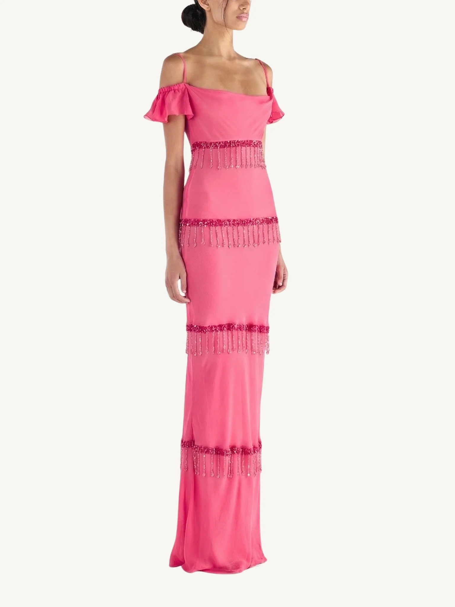 Layla Hand Beaded Gown - Geranium - Image 3