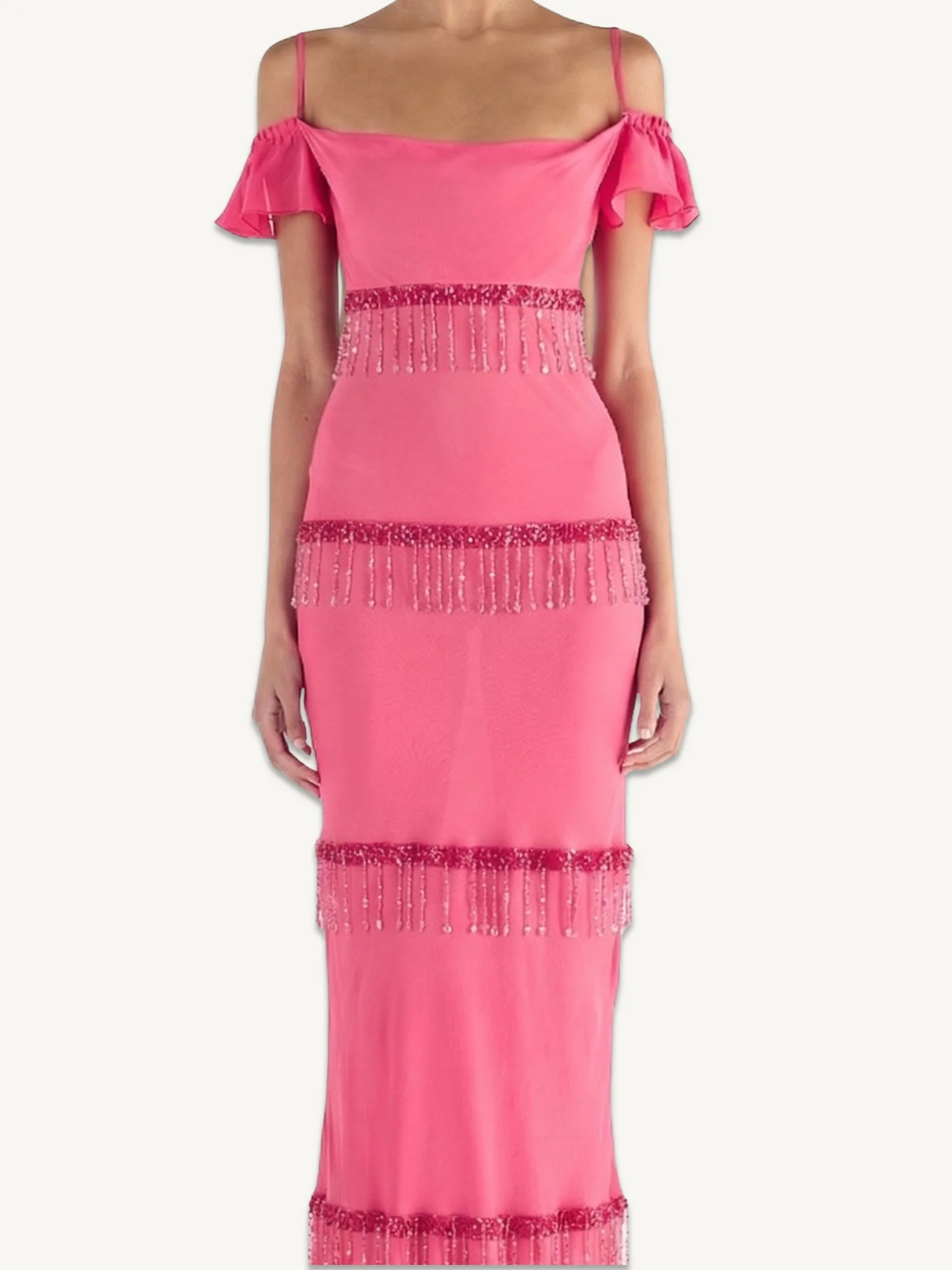 Layla Hand Beaded Gown - Geranium - Image 4