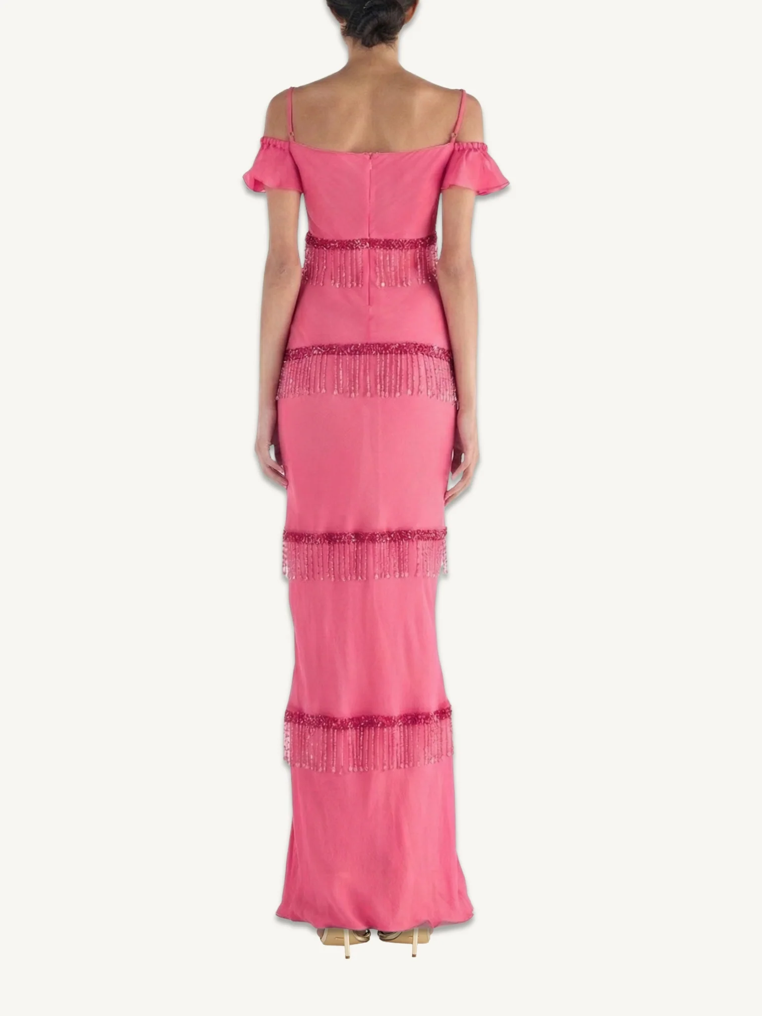 Layla Hand Beaded Gown - Geranium - Image 5