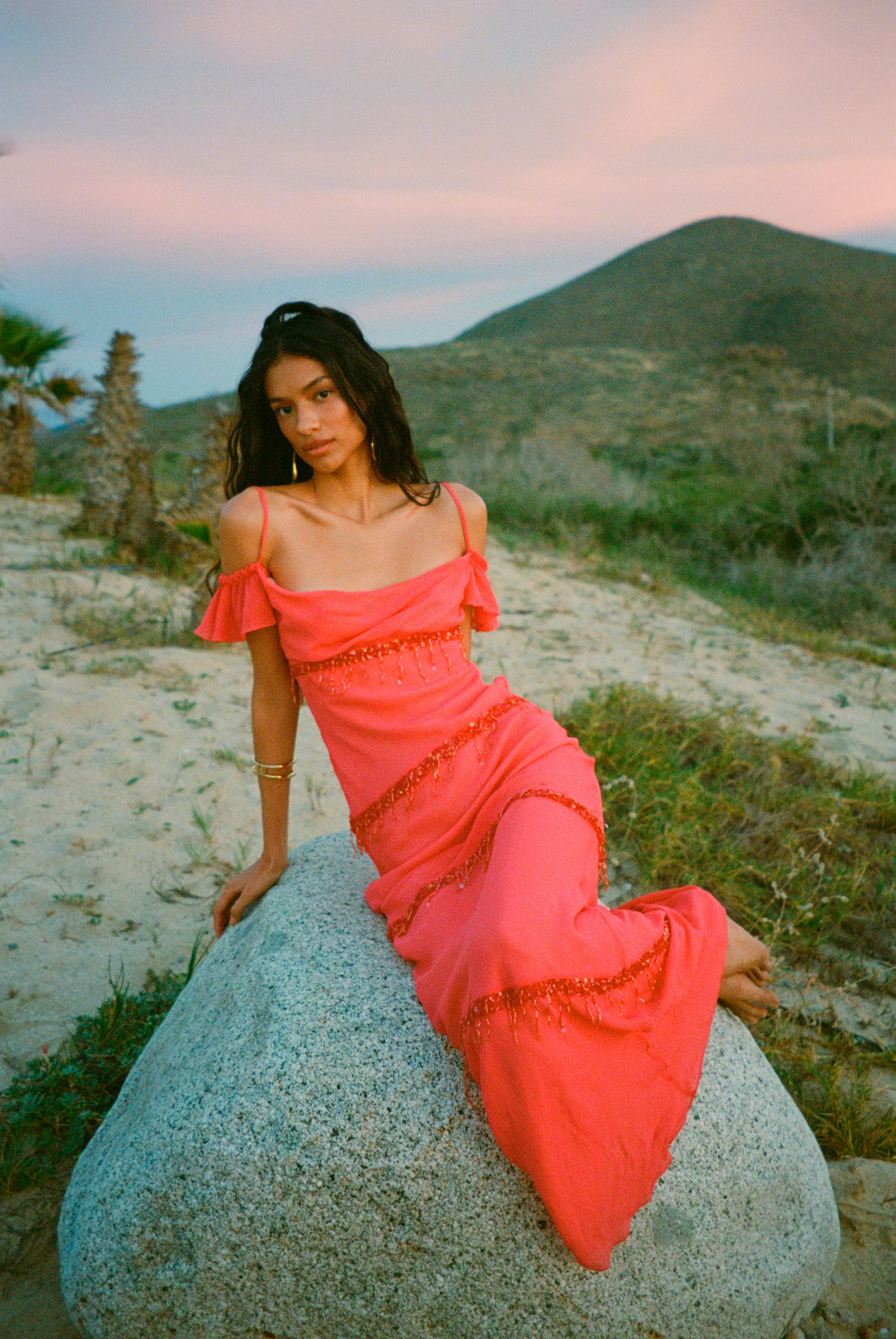 Layla Hand Beaded Gown - Geranium - Image 6