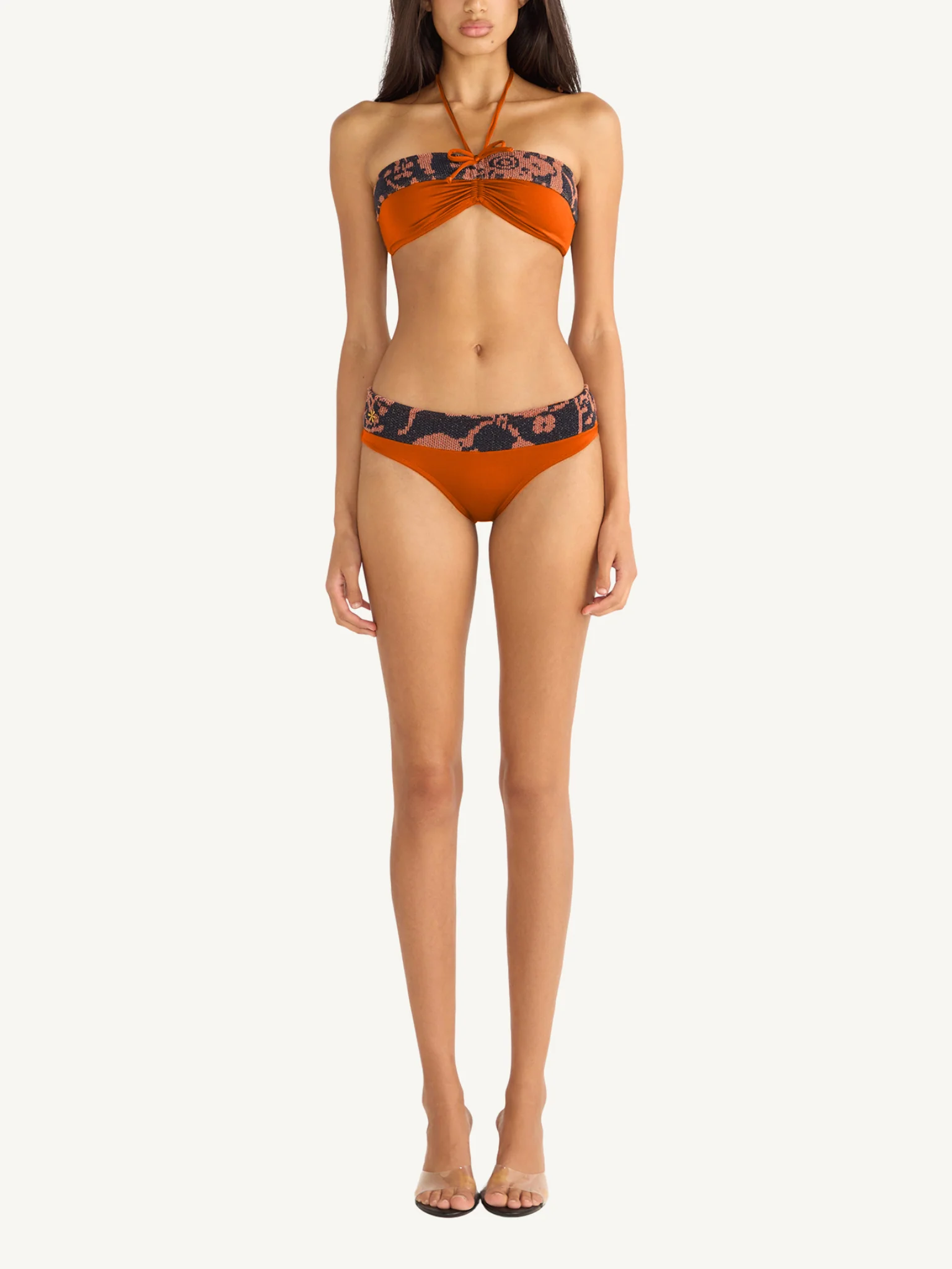 Lola Knitted Bikini Top - Burnt Orange/Black - Image 4