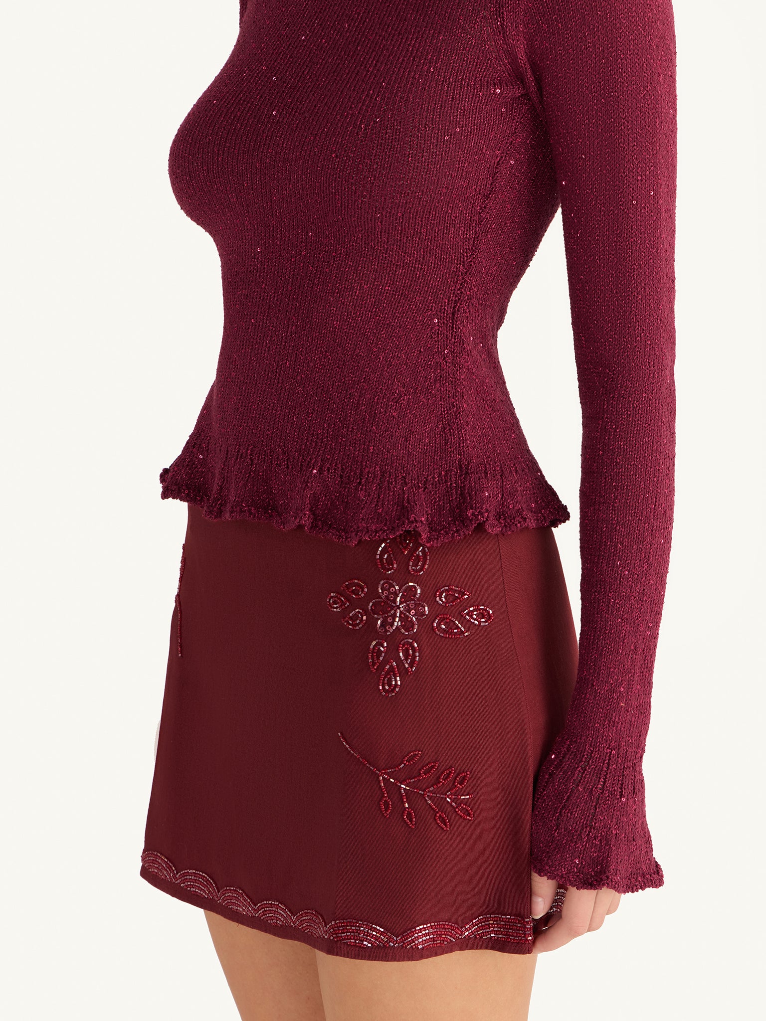 Maja Hand Beaded Mini Skirt - Port - Image 3