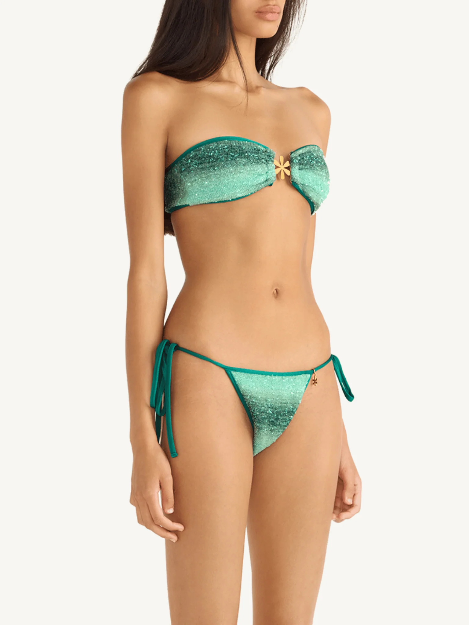 Mia Knitted Bikini Top - Palm Green Sequin - Image 4