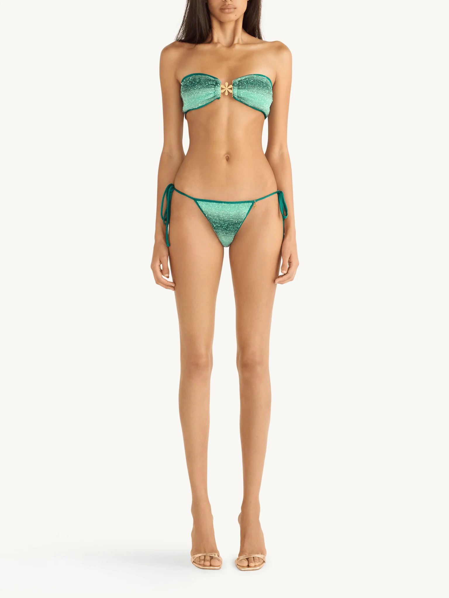 Mia Knitted Bikini Top - Palm Green Sequin - Image 5