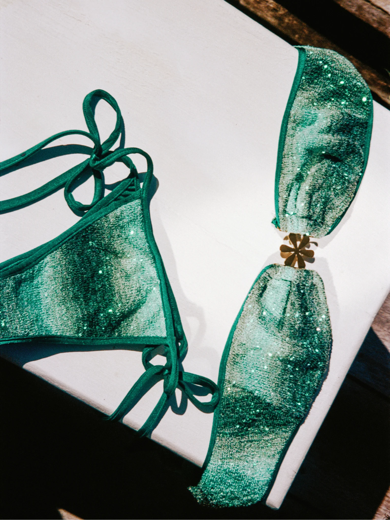 Mia Knitted Bikini Top - Palm Green Sequin - Image 8