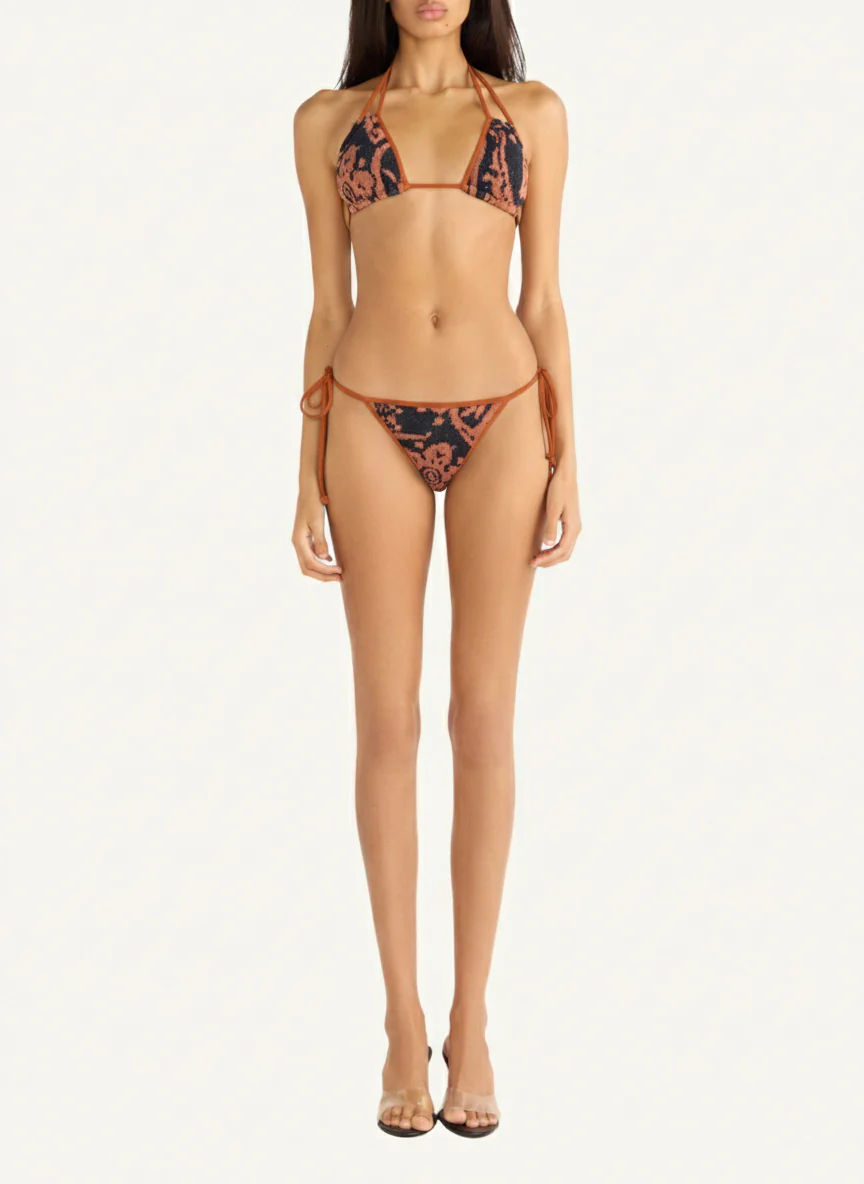 Stella Knitted Bikini Top - Burnt Orange/Black - Image 3