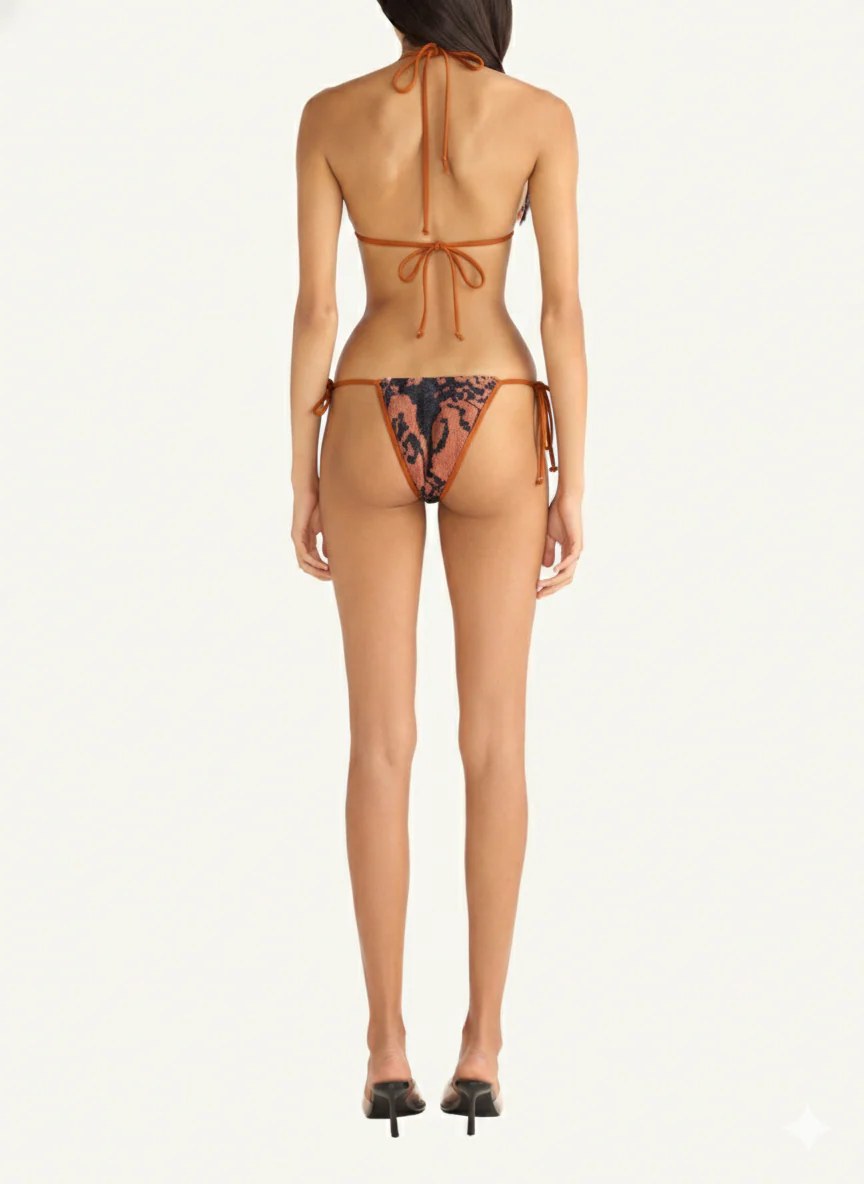 Stella Knitted Bikini Top - Burnt Orange/Black - Image 6