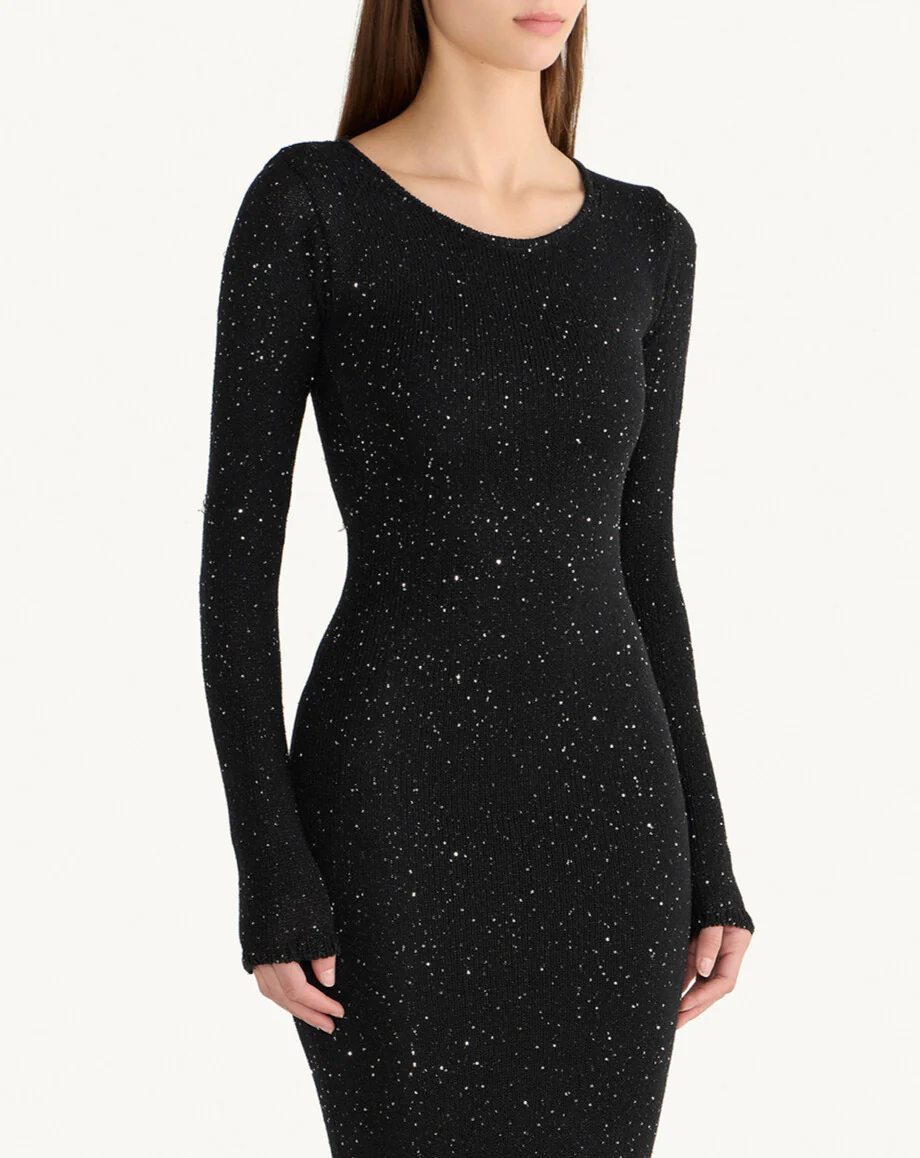 Natalia Longsleeve Dress - Black/Silver Sequin - Image 4