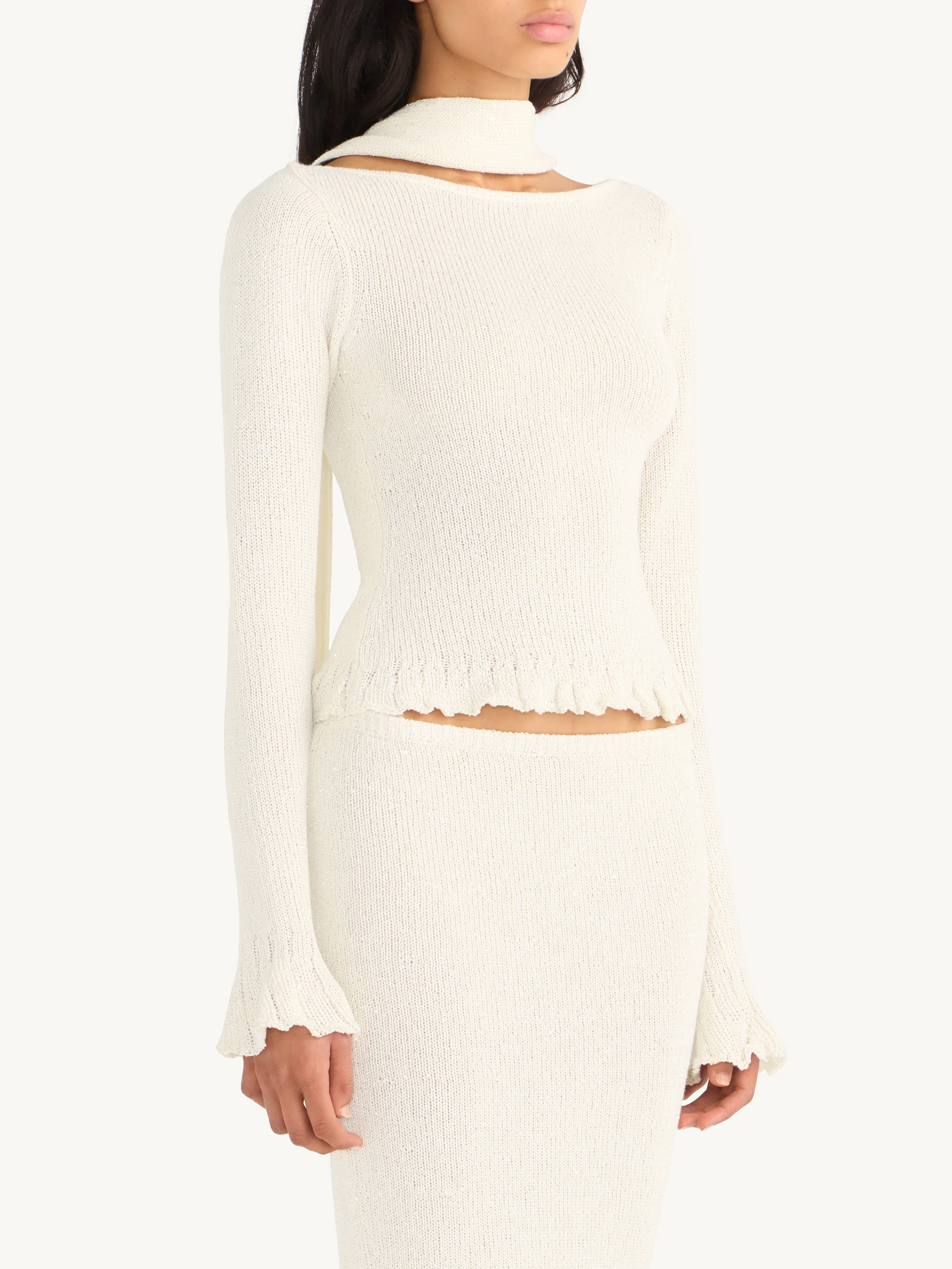 Natalia Skinny Scarf - Star White Sequin - Image 3