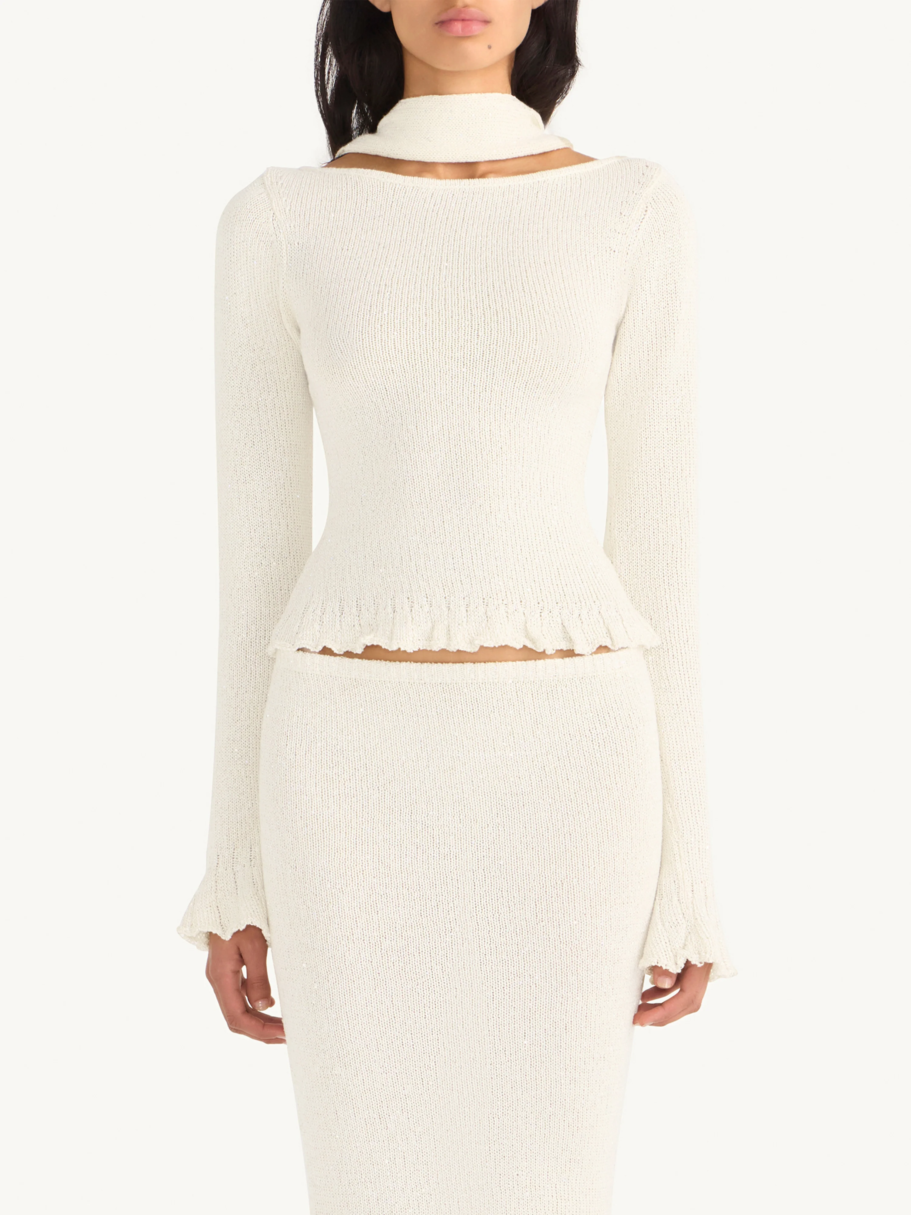 Natalia Skinny Scarf - Star White Sequin - Image 4