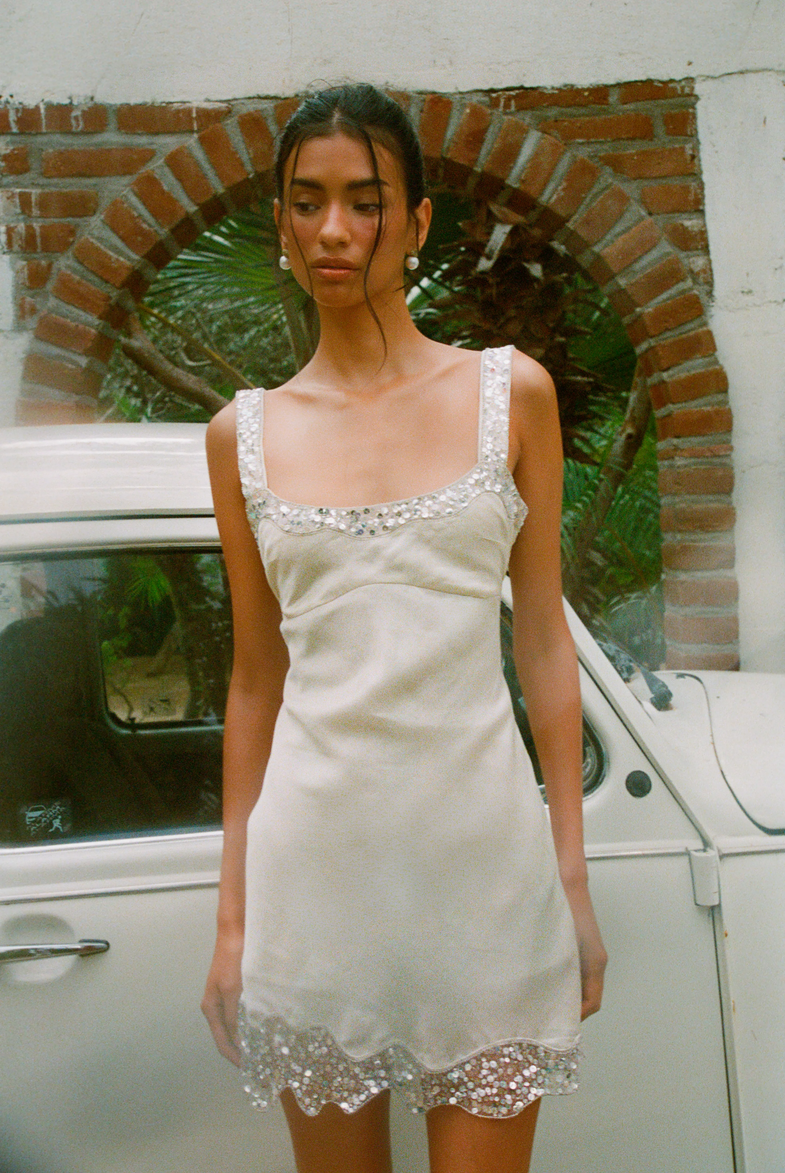 Nikolina Hand Beaded Mini Dress - Salt - Image 7