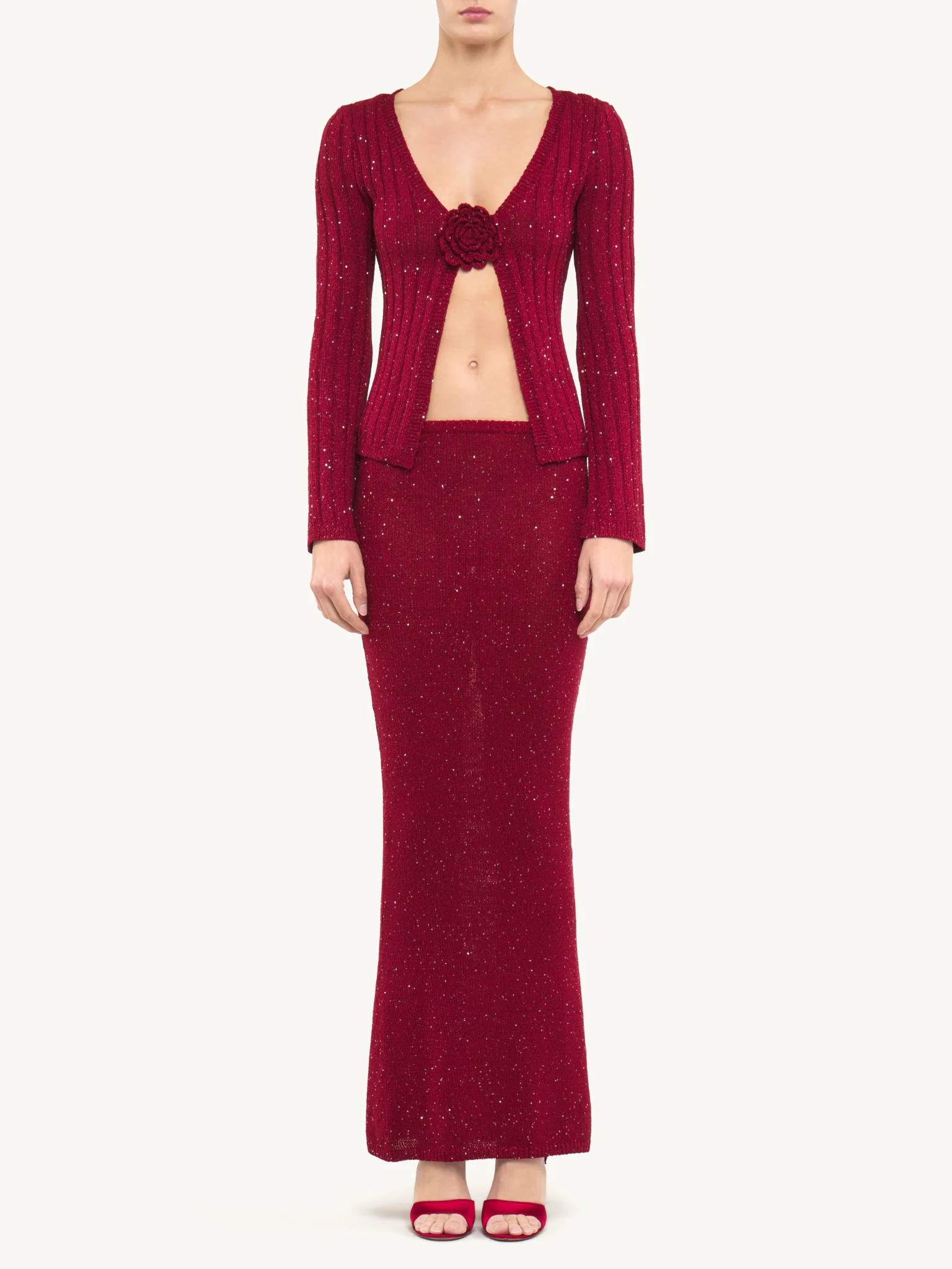Rosie Cropped Cardigan - Wine Sequin - Image 3