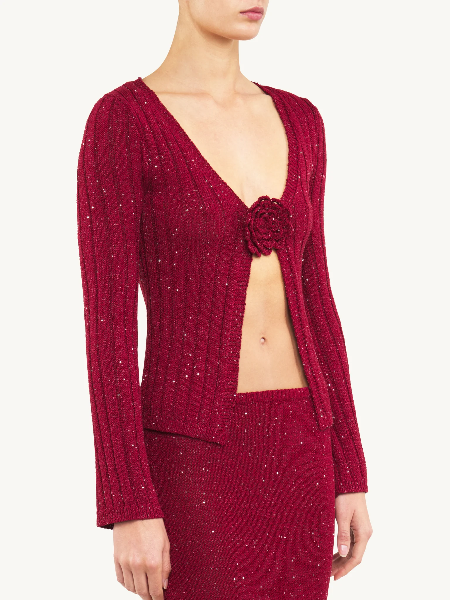 Rosie Cropped Cardigan - Wine Sequin - Image 5