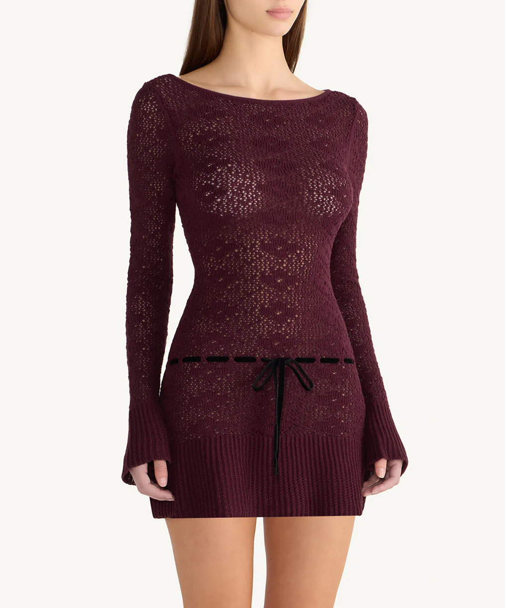 Vivienne Long Sleeve Mini Dress - Port - Image 4
