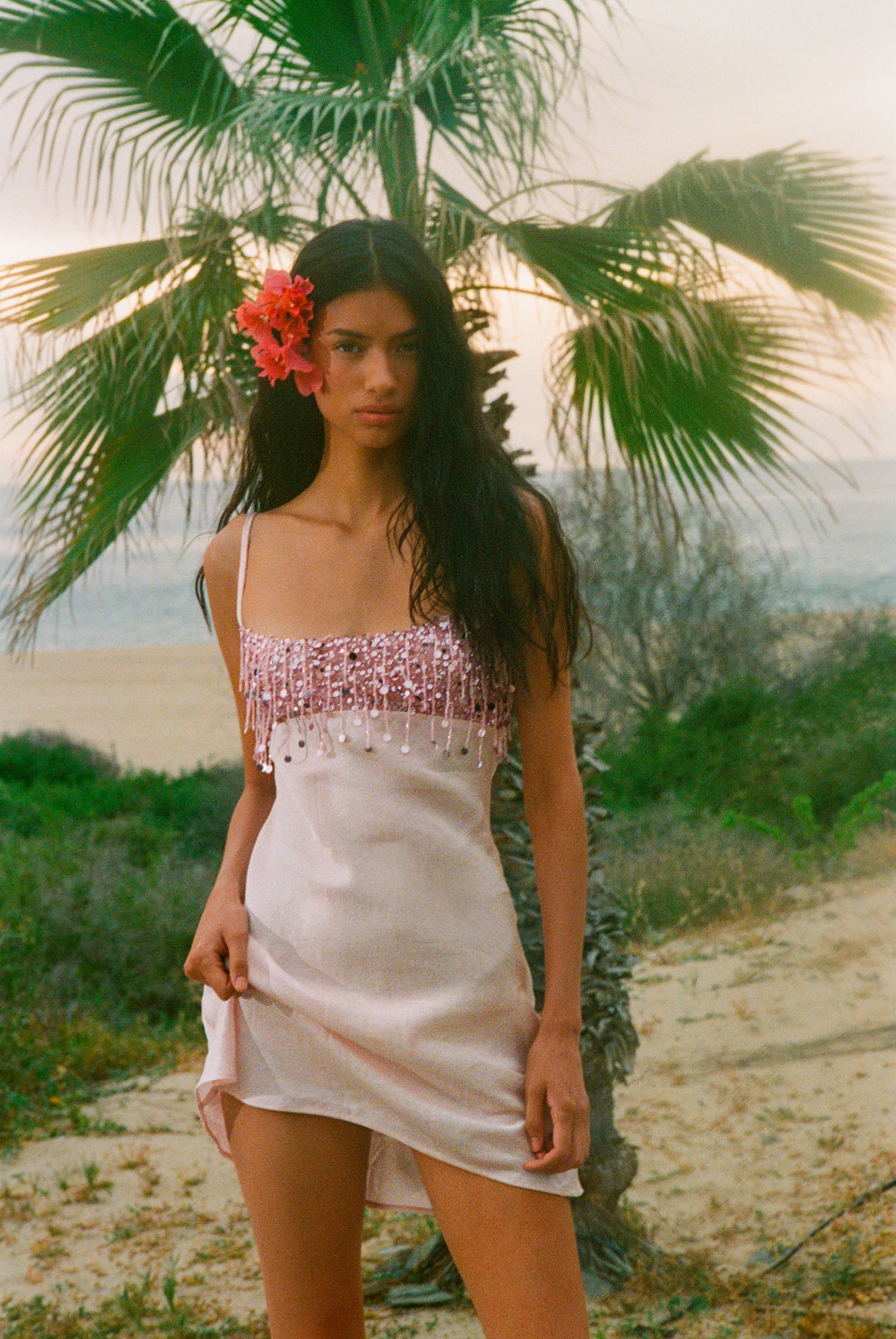 Yasmin Hand Beaded Mini Dress - Blush Pink - Image 5