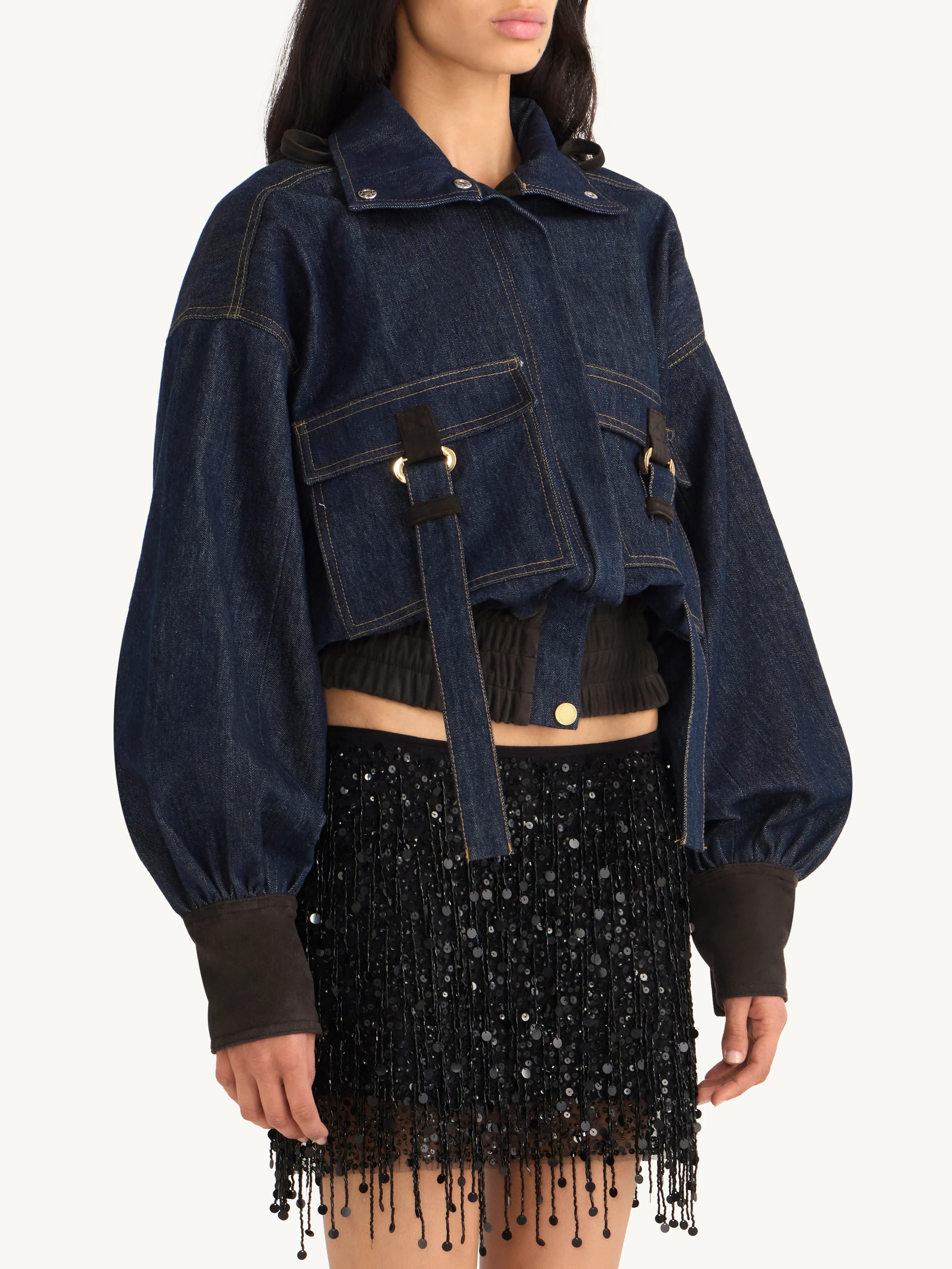 Yasmin Hand Beaded Mini Skirt - Midnight Black - Image 3