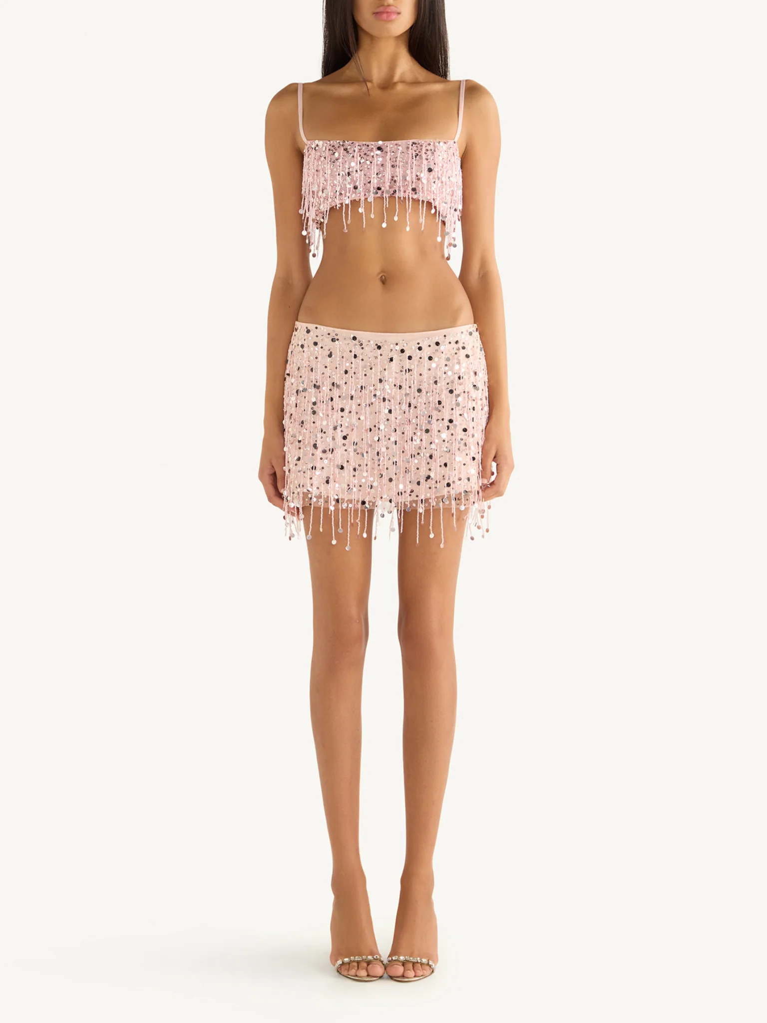 Yasmin Hand Beaded Mini Skirt - Blush Pink - Image 3