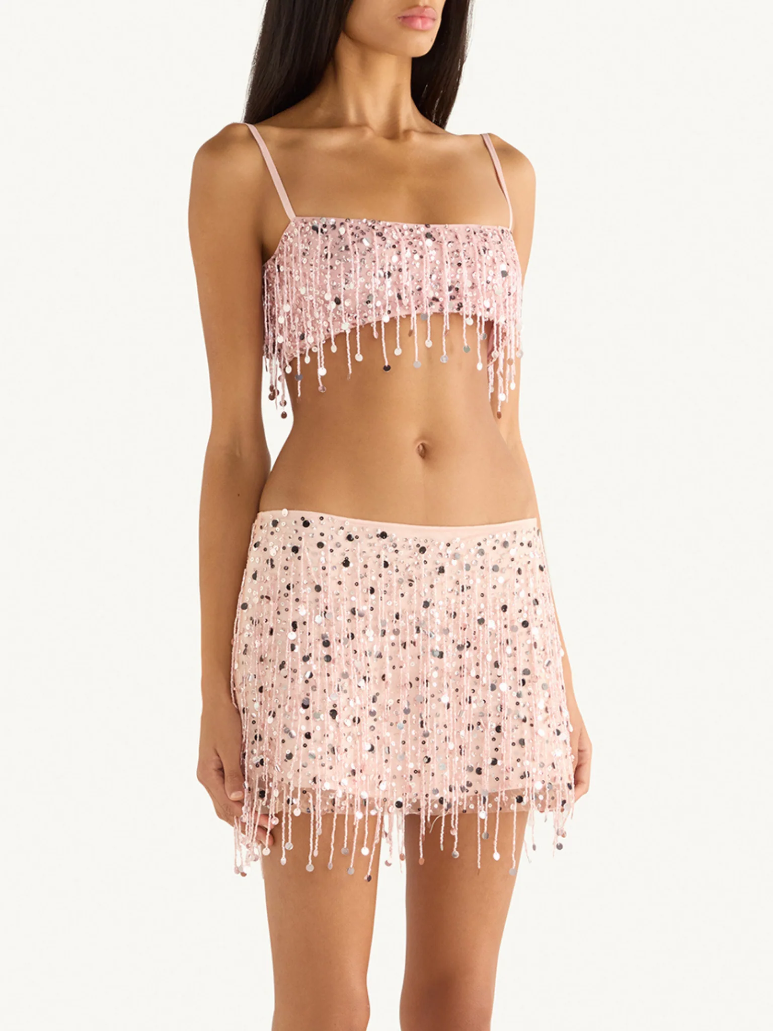 Yasmin Hand Beaded Mini Skirt - Blush Pink - Image 4