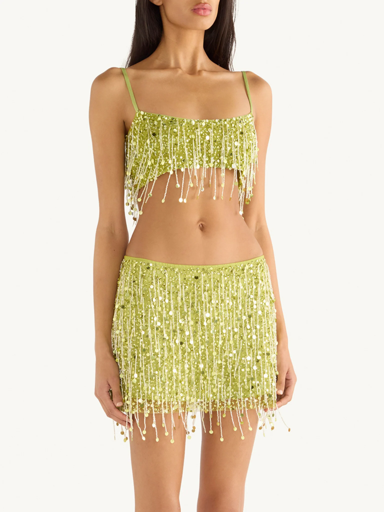 Yasmin Hand Beaded Mini Skirt - Chartreuse - Image 4