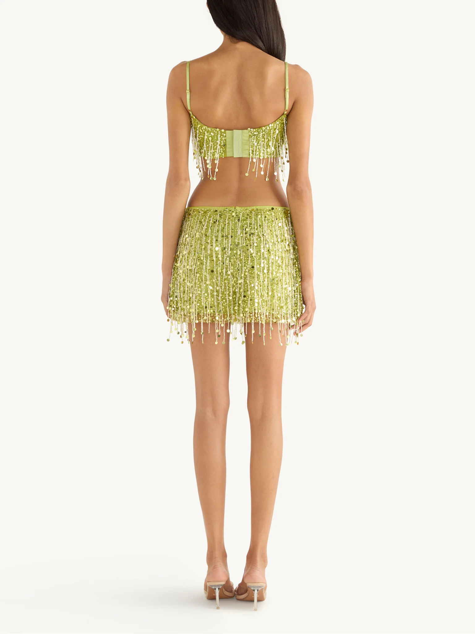 Yasmin Hand Beaded Mini Skirt - Chartreuse - Image 5