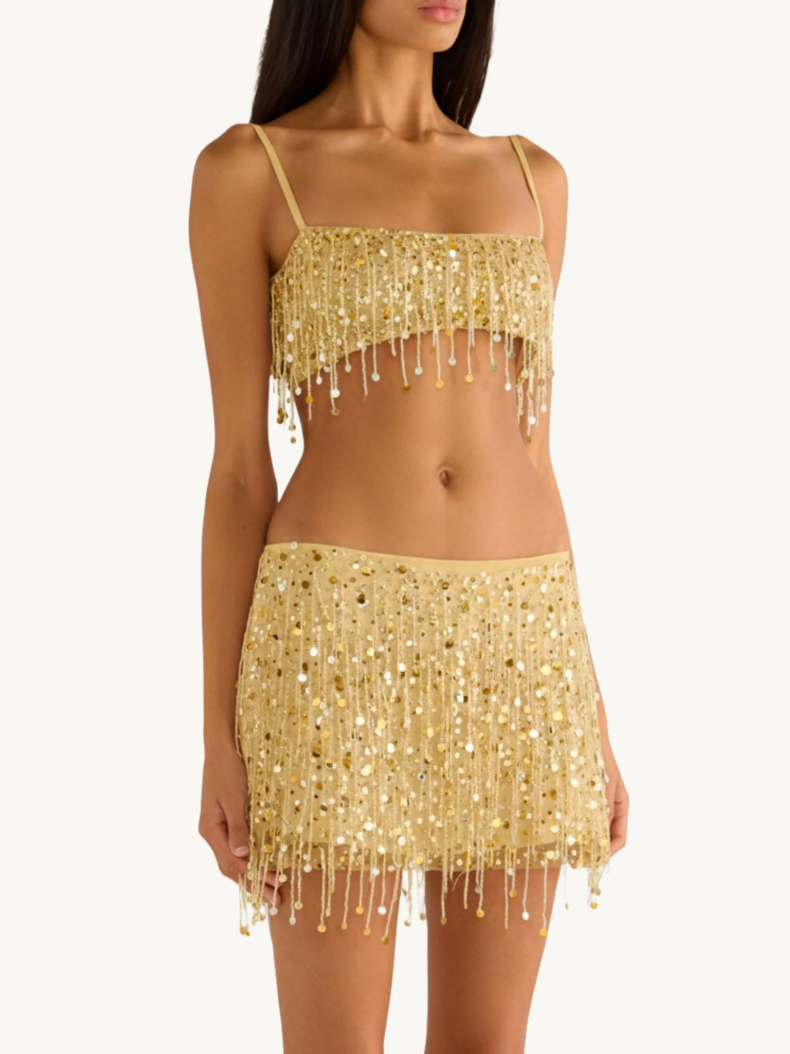 Yasmin Hand Beaded Mini Skirt - Gold - Image 3